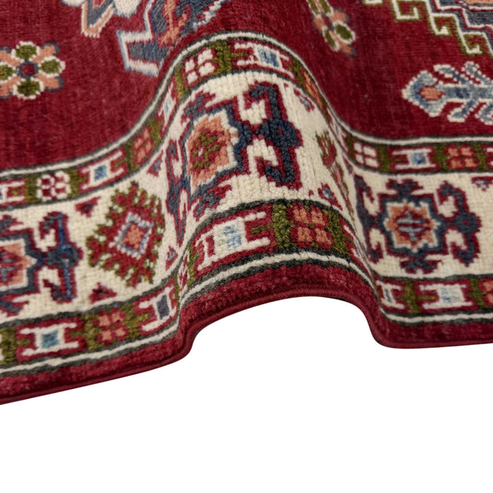 Red Afghan Kazak Rug 2' 8" x 4' 2" Hand-Knotted | No. AL72738