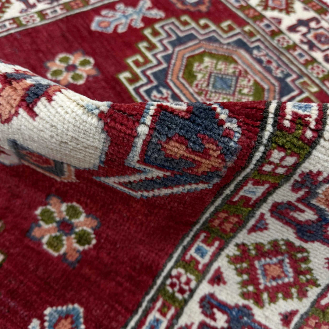 Red Afghan Kazak Rug 2' 8" x 4' 2" Hand-Knotted | No. AL72738