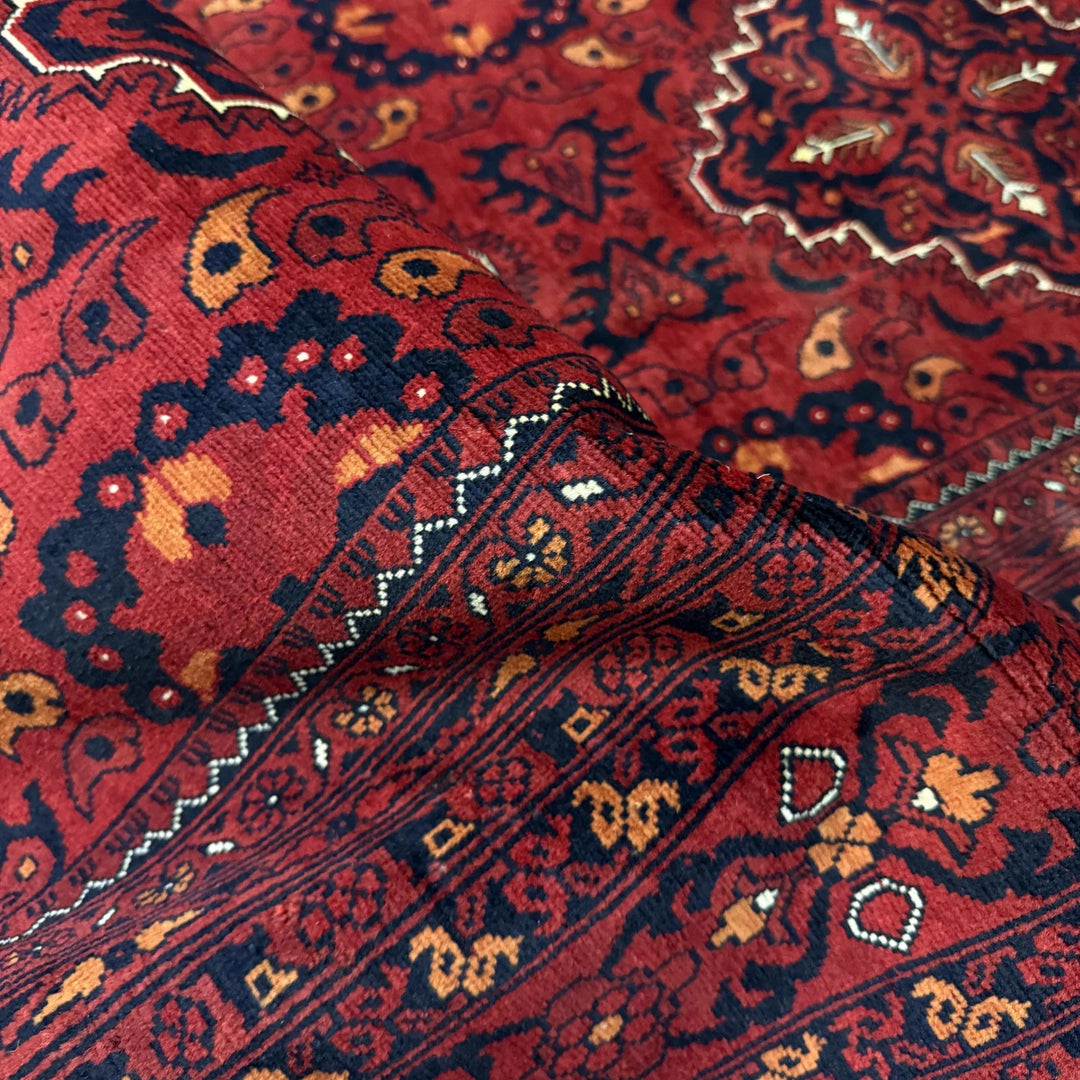 Red Afghan Khal Mohammadi Rug 6' 6" x 8' 6" Hand-Knotted | No. AL72876
