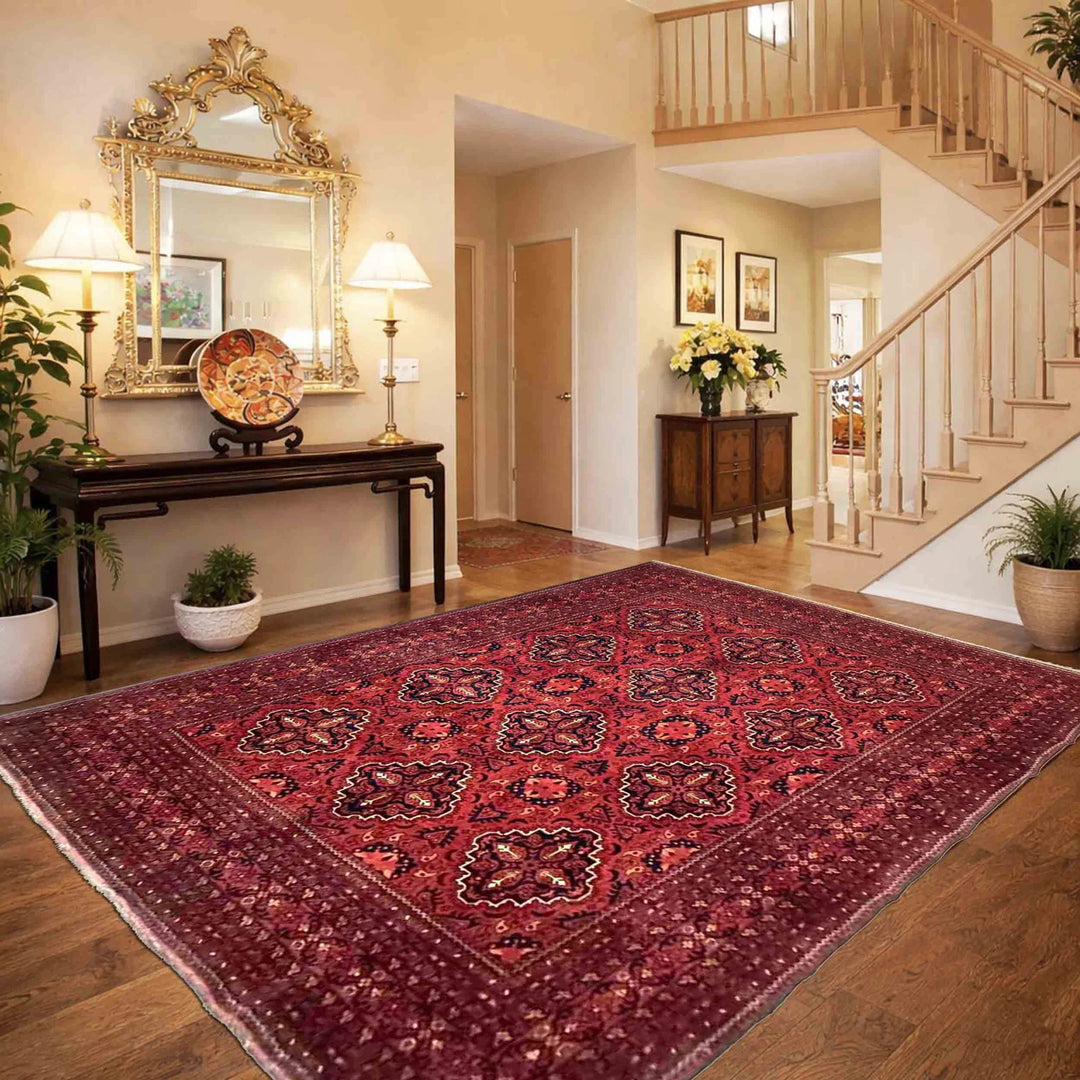 Red Afghan Khal Mohammadi Rug 6' 6" x 8' 6" Hand-Knotted | No. AL72876