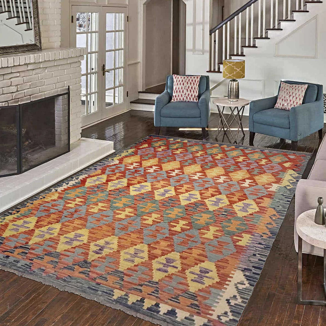 Afghan Vegetable Kelim Rug 6' 0" x 8' 1" Flat-Weave | No. AL728778