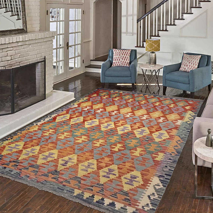 Afghan Vegetable Kelim Rug 6' 0" x 8' 1" Flat-Weave | No. AL728778
