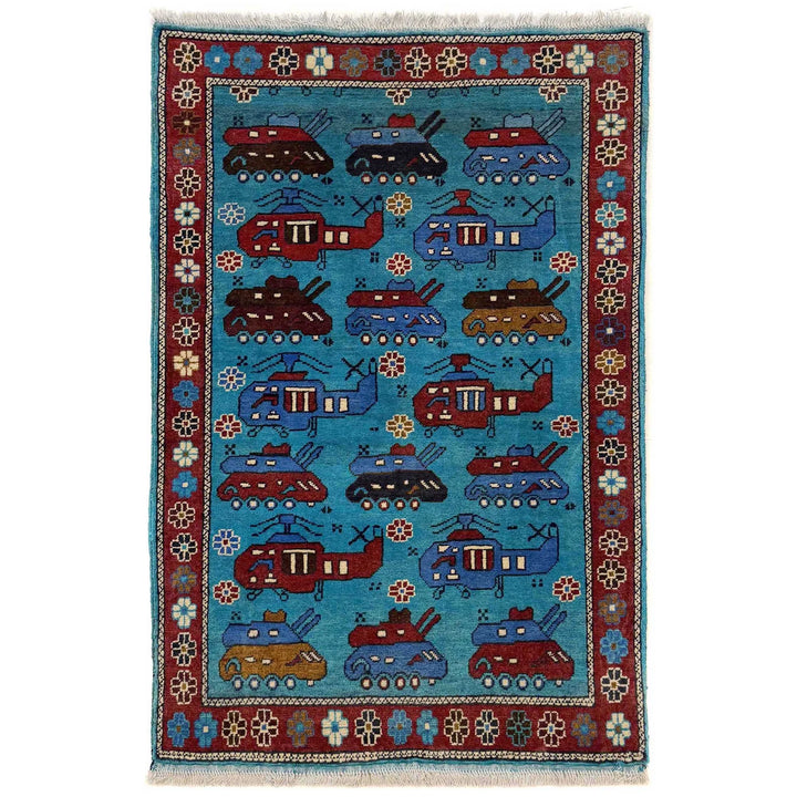 Blue Afghan War Rug 2' 9" x 4' 4" Hand-Knotted | No. AL72937