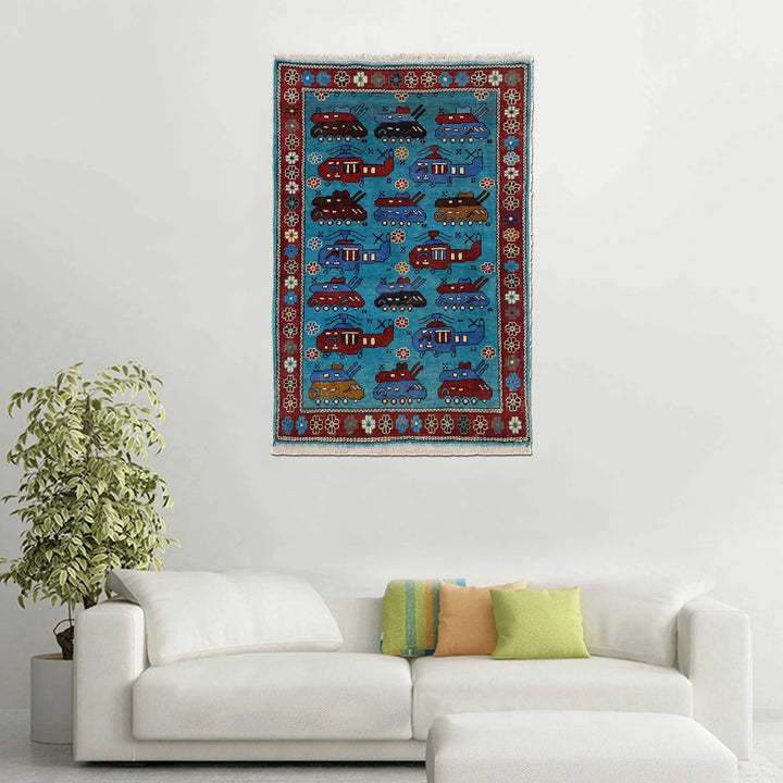 Blue Afghan War Rug 2' 9" x 4' 4" Hand-Knotted | No. AL72937
