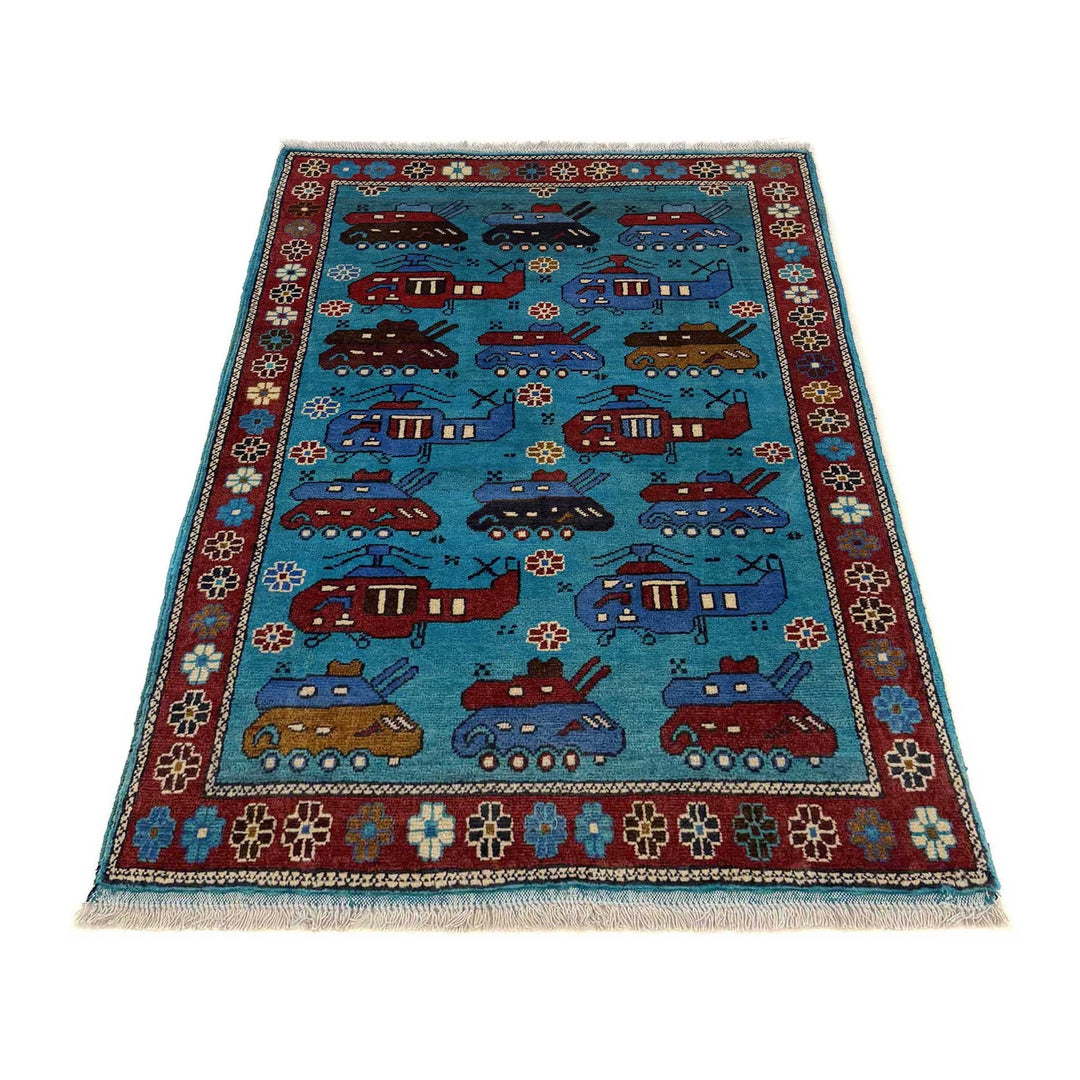 Blue Afghan War Rug 2' 9" x 4' 4" Hand-Knotted | No. AL72937