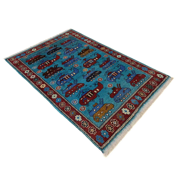 Blue Afghan War Rug 2' 9" x 4' 4" Hand-Knotted | No. AL72937