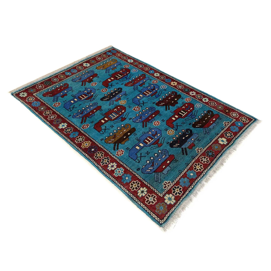 Blue Afghan War Rug 2' 9" x 4' 4" Hand-Knotted | No. AL72937