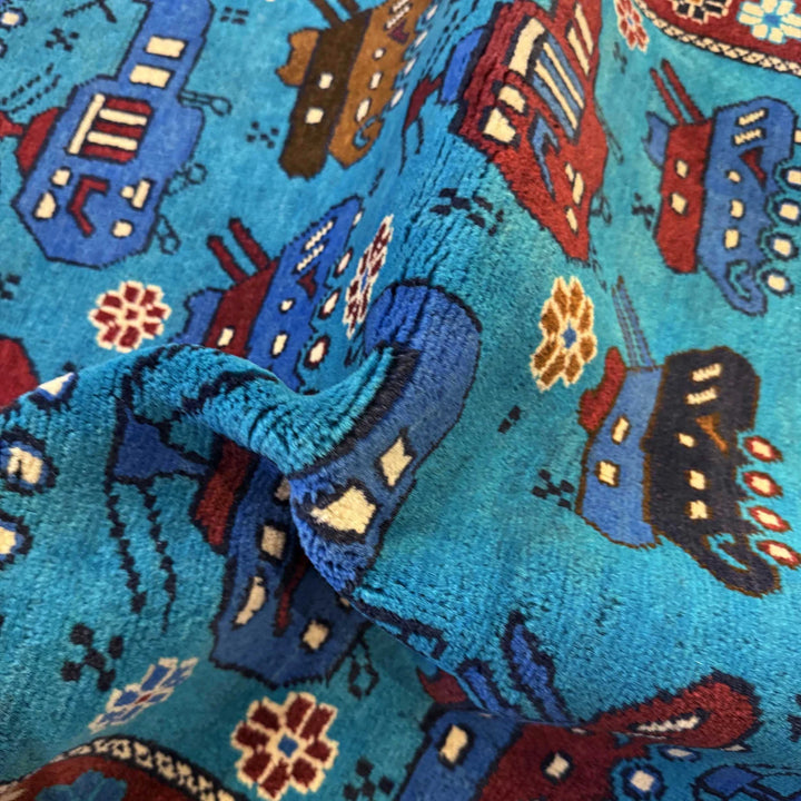 Blue Afghan War Rug 2' 9" x 4' 4" Hand-Knotted | No. AL72937