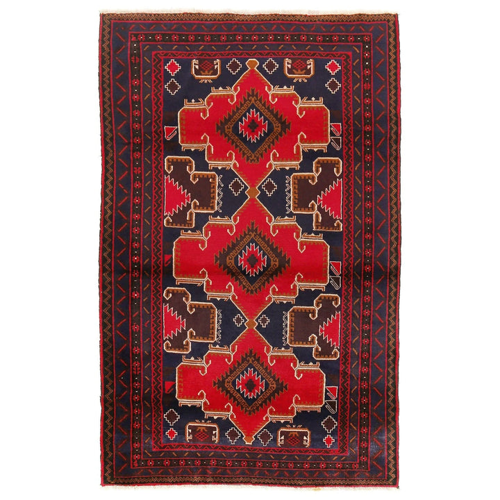 Red Afghan Baluchi Rug 4' 3" x 6' 8" Hand-Knotted | No. AL72960