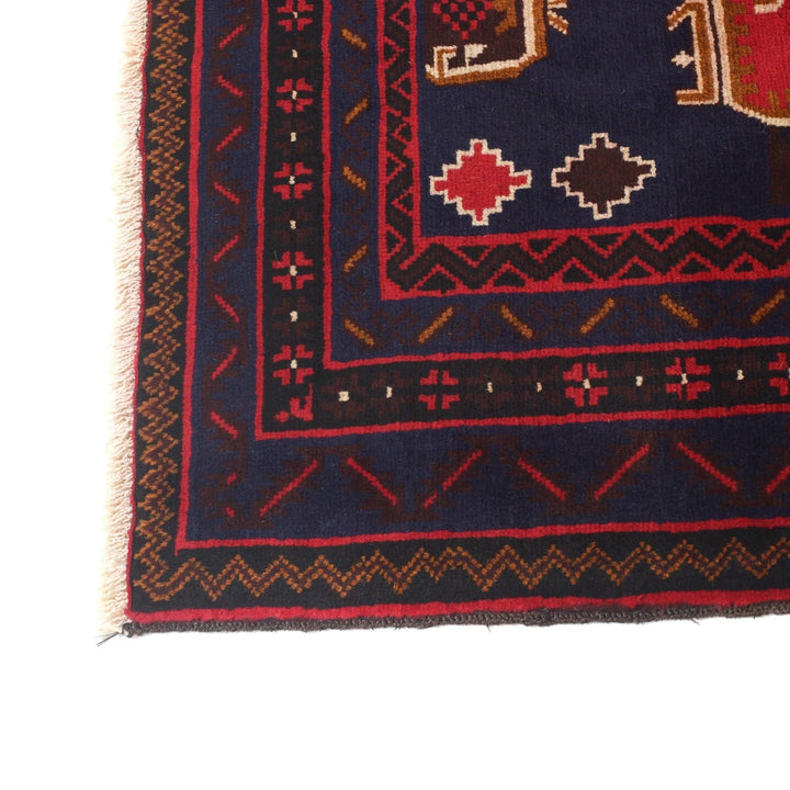 Red Afghan Baluchi Rug 4' 3" x 6' 8" Hand-Knotted | No. AL72960