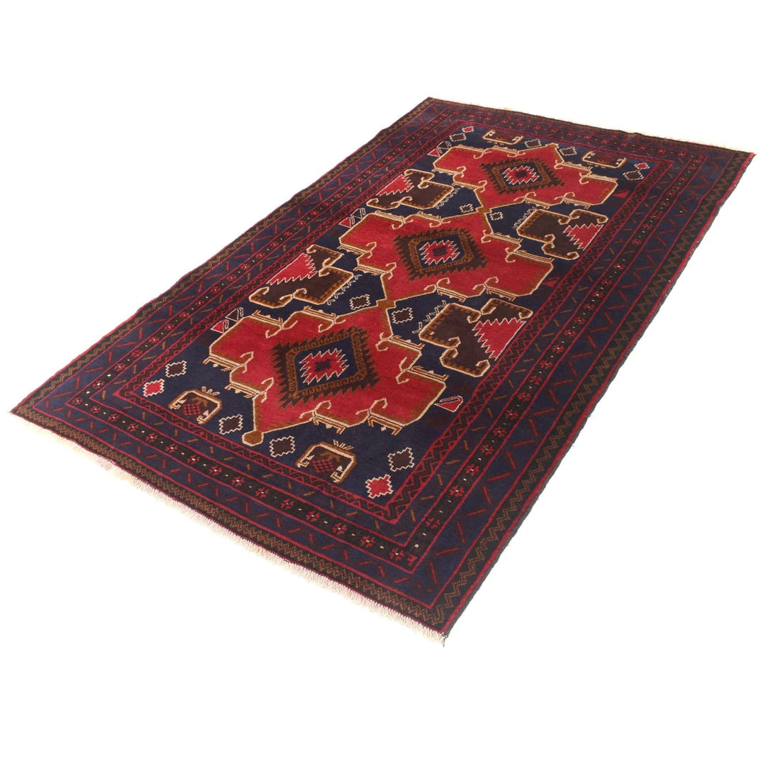 Red Afghan Baluchi Rug 4' 3" x 6' 8" Hand-Knotted | No. AL72960