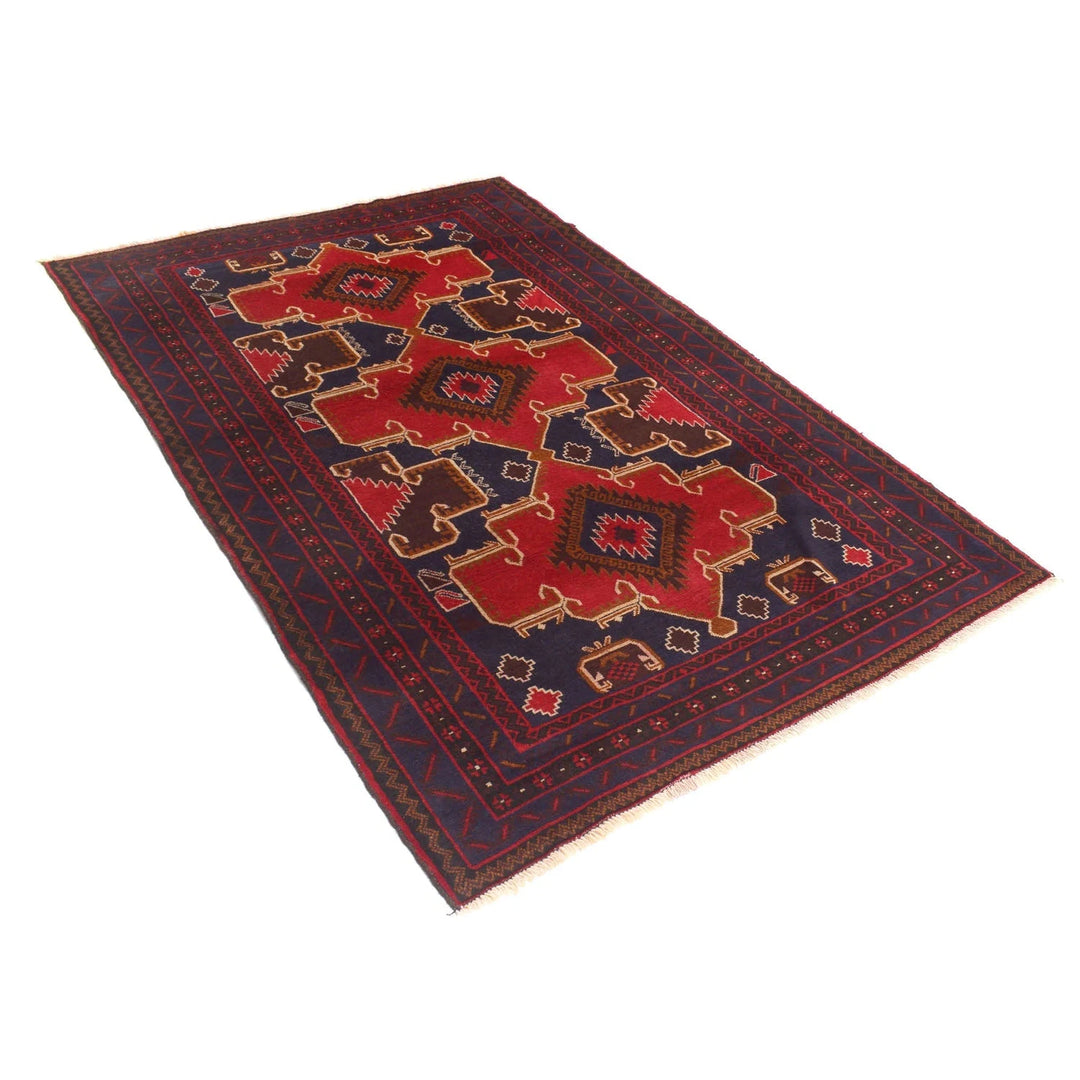 Red Afghan Baluchi Rug 4' 3" x 6' 8" Hand-Knotted | No. AL72960