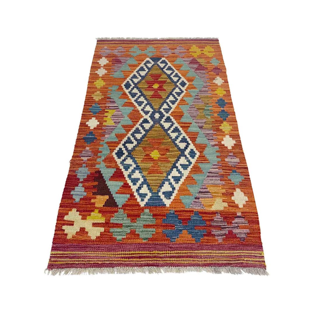Afghan Vegetable Kilim Rug 2' 1" x 4' 1" Flat-Weave | No. AL729900