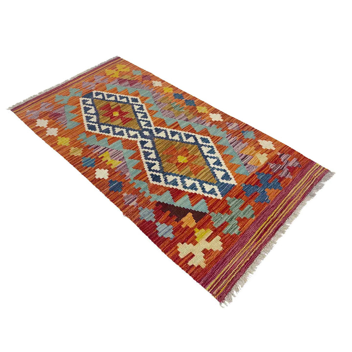Afghan Vegetable Kilim Rug 2' 1" x 4' 1" Flat-Weave | No. AL729900