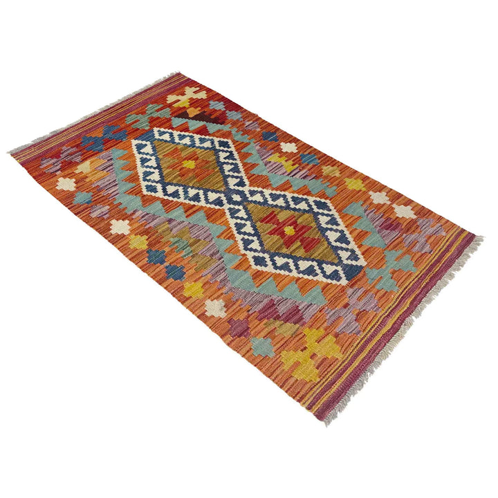 Afghan Vegetable Kilim Rug 2' 1" x 4' 1" Flat-Weave | No. AL729900