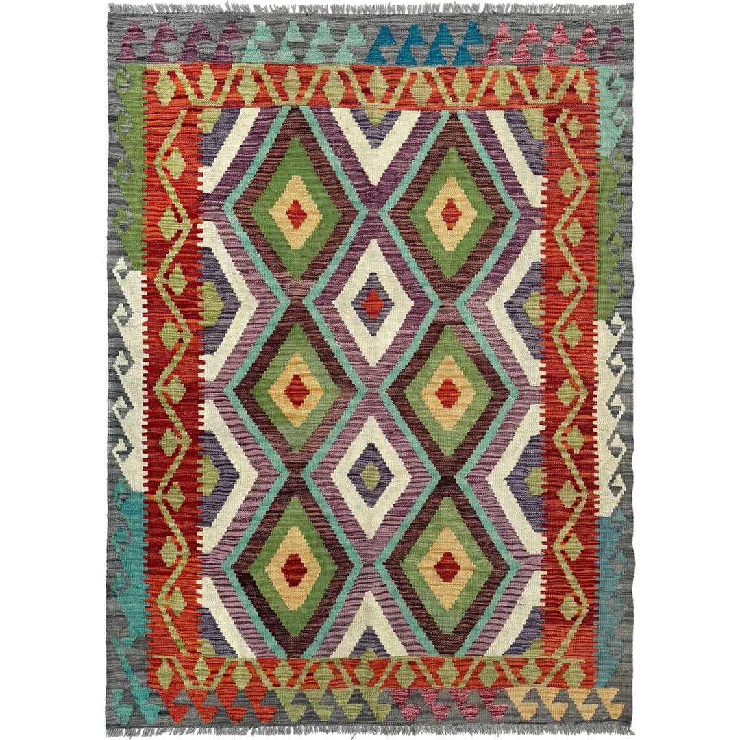 Afghan Kilim Rug 4' 0" x 5' 8" Flat-Weave | No. AL73022
