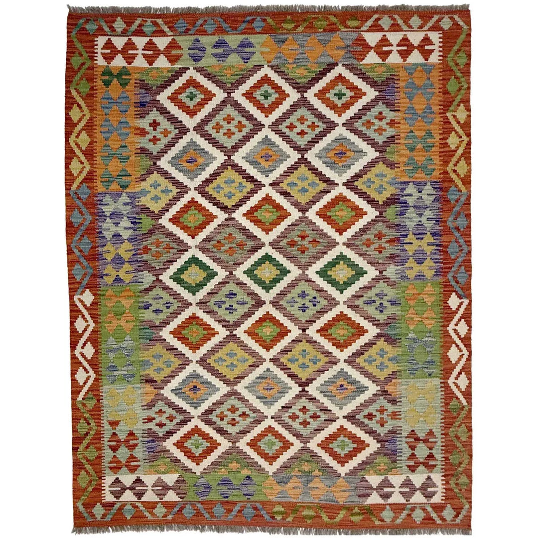 Afghan Vegetable Kilim Rug 4'11" x 6'6" Flat-Weave | No. AL730260