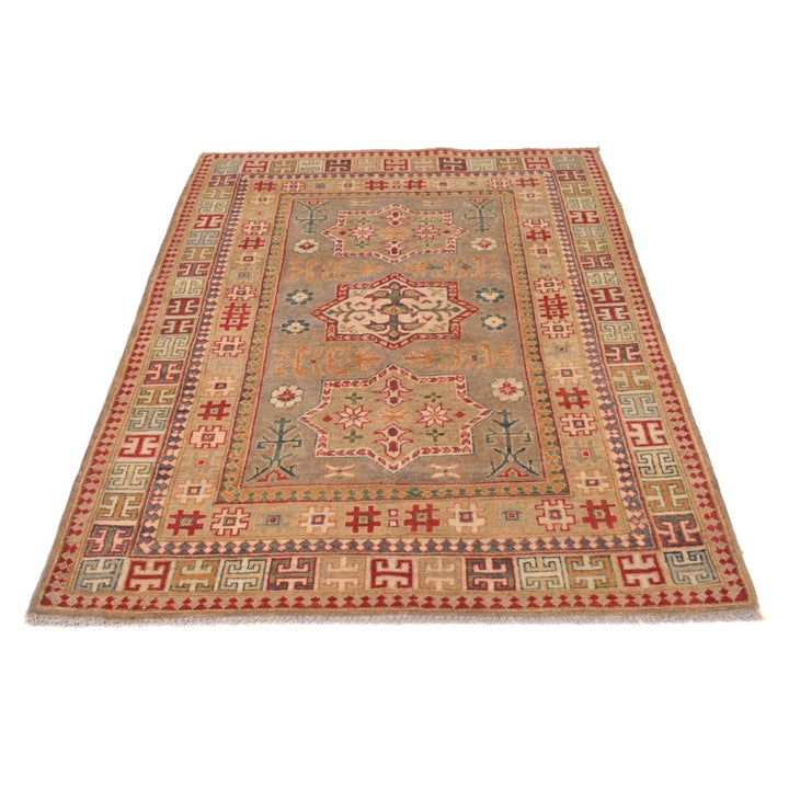 Grey Afghan Kazak Rug 3' 11" x 5' 7" Hand-Knotted | No. AL73106