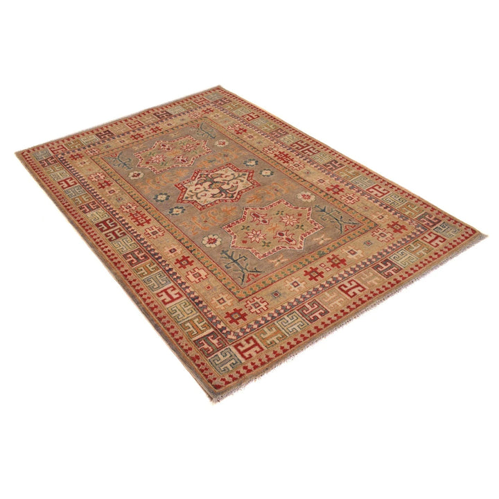Grey Afghan Kazak Rug 3' 11" x 5' 7" Hand-Knotted | No. AL73106