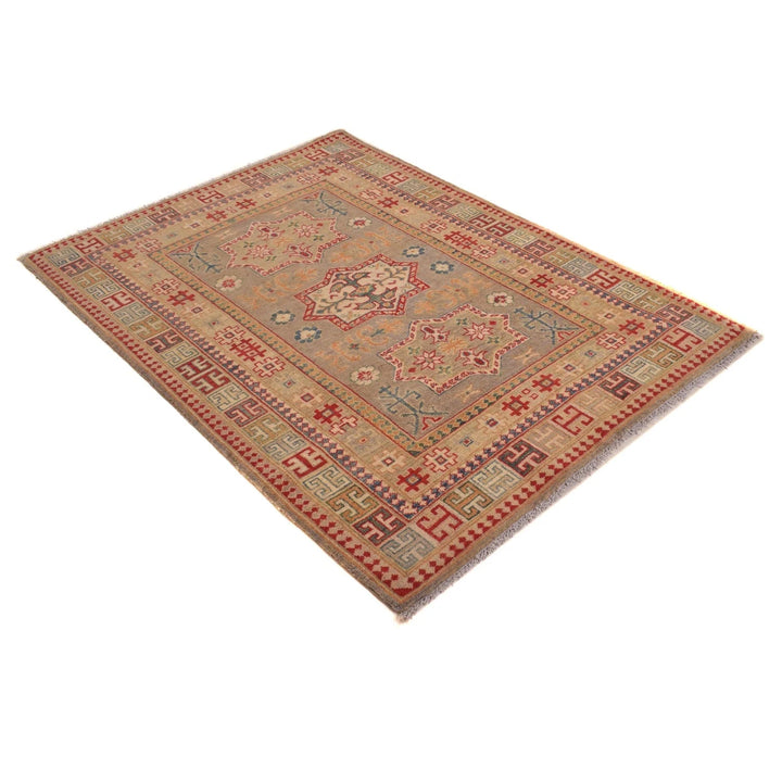 Grey Afghan Kazak Rug 3' 11" x 5' 7" Hand-Knotted | No. AL73106
