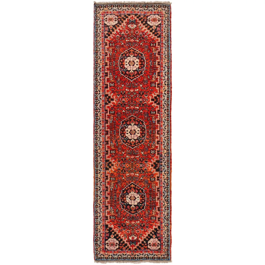 Red Afghan Shirazi Design Rug 2' 8" x 9' 4" Hand-Knotted | No. AL73141