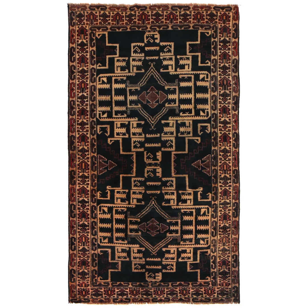 Afghan Baluchi Rug 3' 8" x 6' 8" Hand-Knotted | No. AL73152