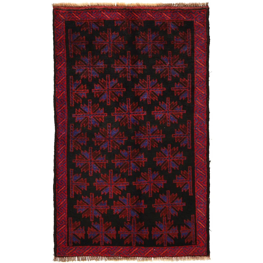 Black Afghan Baluchi Rug 2' 9" x 4' 7" Hand-Knotted | No. AL73171