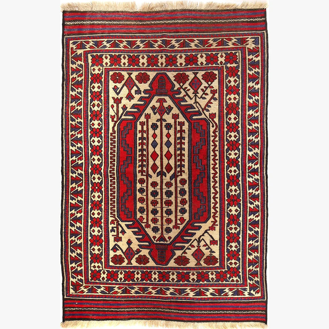 Beige Afghan Saghari Rug 4' 4" x 6' 9" Flat-Weave | No. AL73252