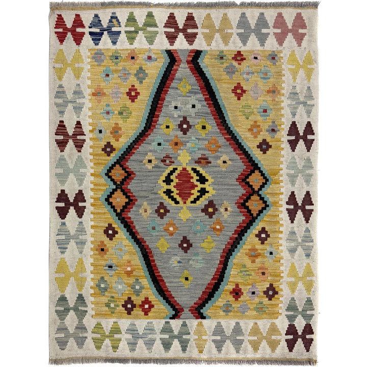 Multicolor Afghan Kilim Rug 3' 5" x 4' 9" Flat-Weave