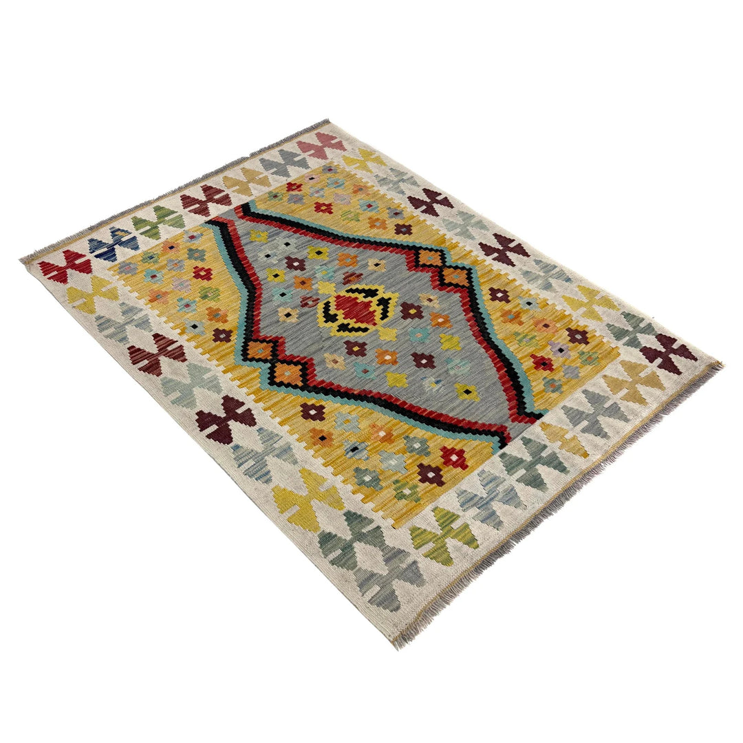 Multicolor Afghan Kilim Rug 3' 5" x 4' 9" Flat-Weave view