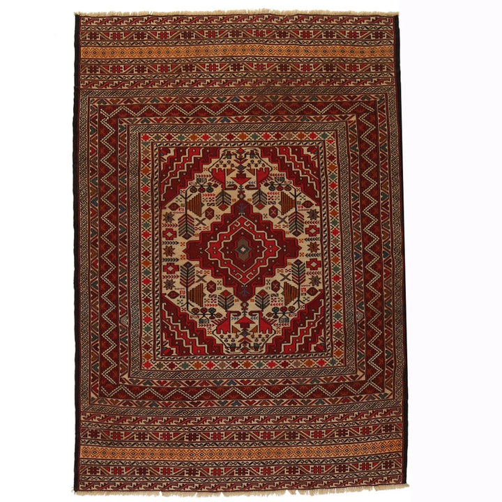 Afghan Maliki Kilim Rug 4' 4" x 6' 2" Flat-Weave | No. AL73291