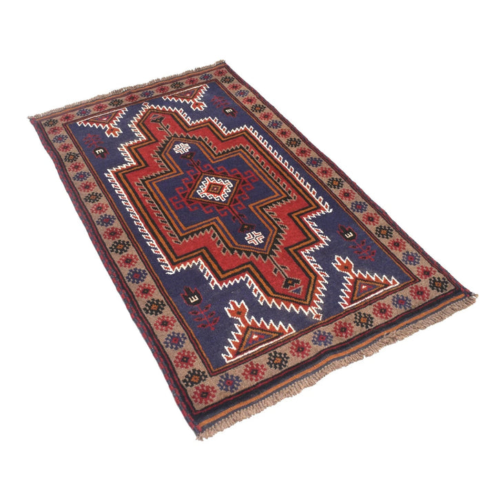 Dark Blue Afghan Baluchi Rug 2' 11" x 4' 8" Hand-Knotted | No. AL73401