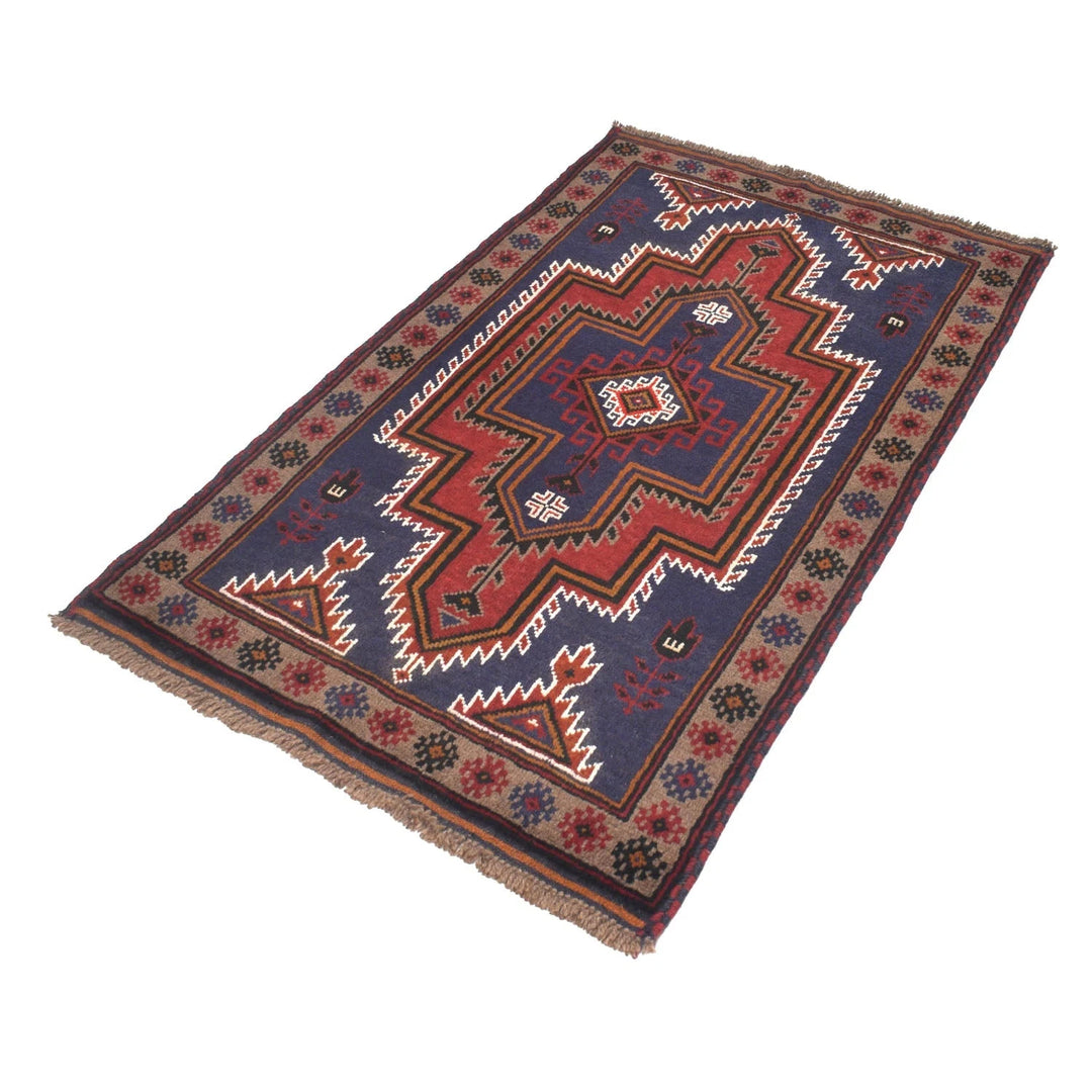 Dark Blue Afghan Baluchi Rug 2' 11" x 4' 8" Hand-Knotted | No. AL73401