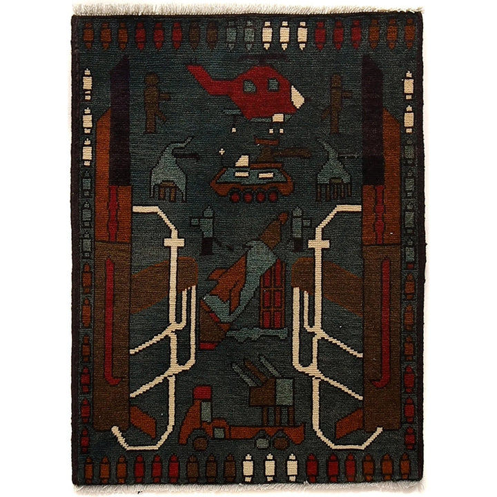 Gray Afghan War Rug 2' 0" x 2' 8" Hand-Knotted | No. AL73459