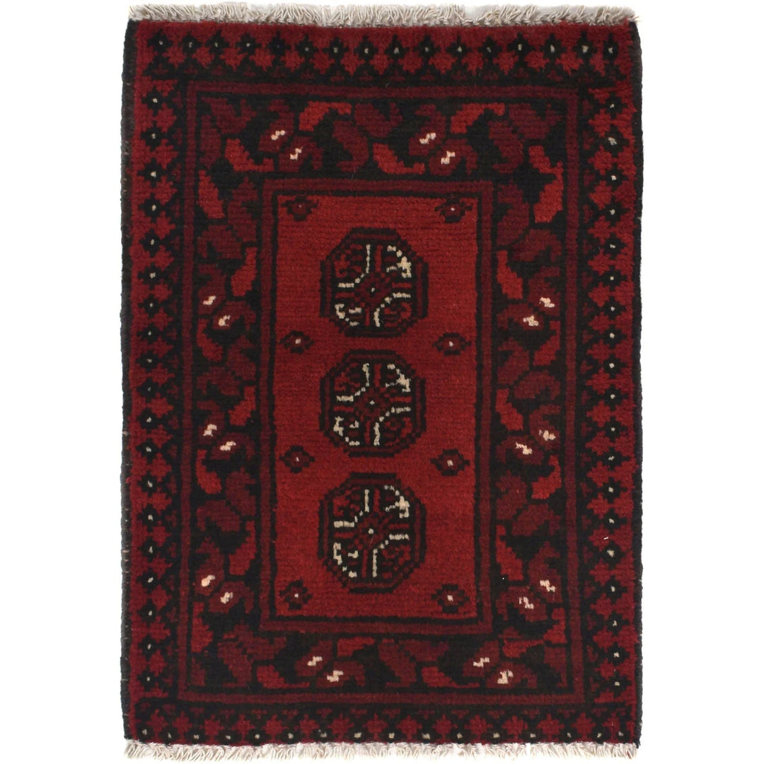 Red Afghan Oriental Rug 1' 7" x 2' 3" Hand-Knotted | No. AL73480
