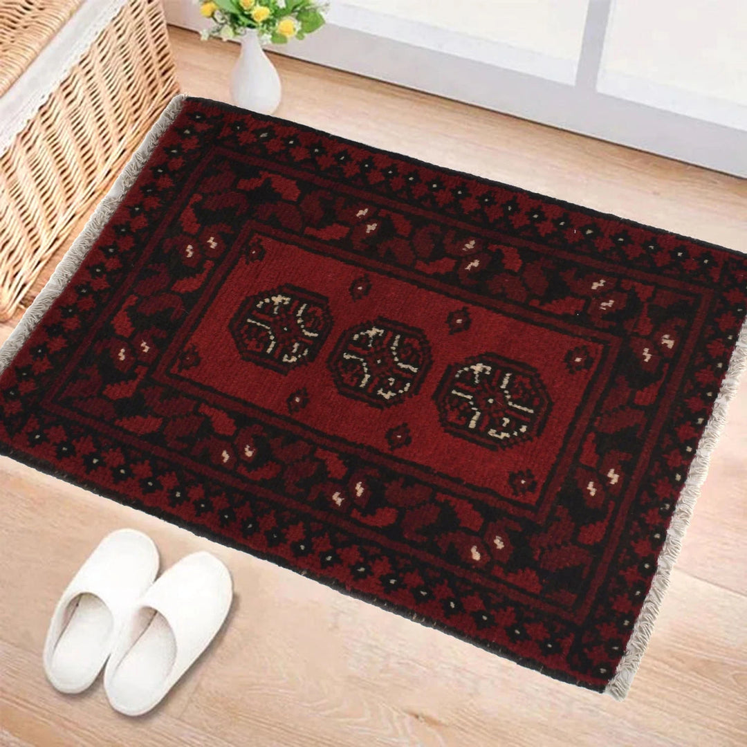 Red Afghan Oriental Rug 1' 7" x 2' 3" Hand-Knotted | No. AL73480