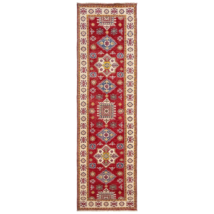 Red Afghan Kazak Rug 2' 6" x 9' 11" Hand-Knotted | No. AL73536