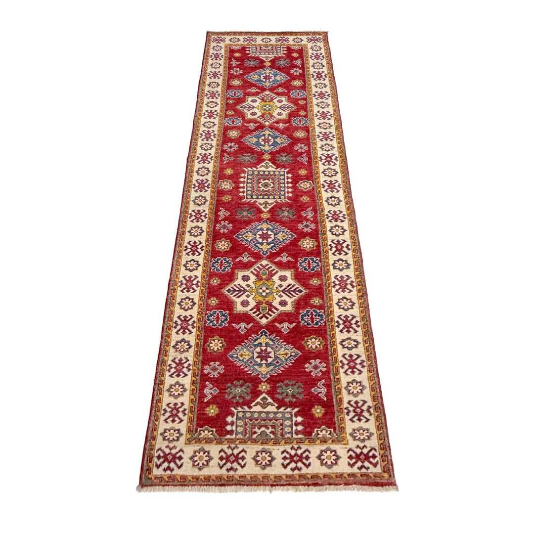 Red Afghan Kazak Rug 2' 6" x 9' 11" Hand-Knotted | No. AL73536