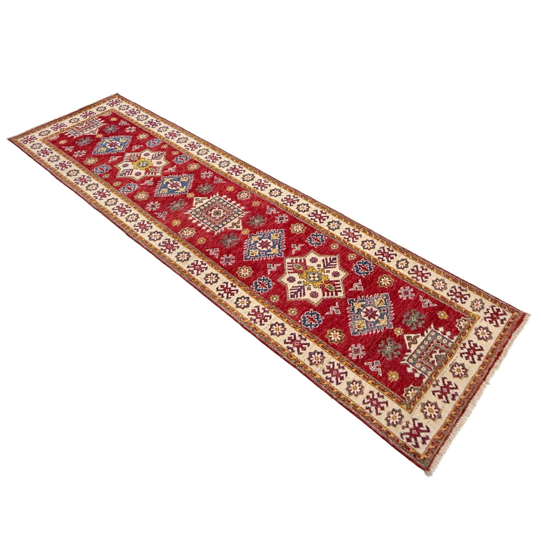 Red Afghan Kazak Rug 2' 6" x 9' 11" Hand-Knotted | No. AL73536