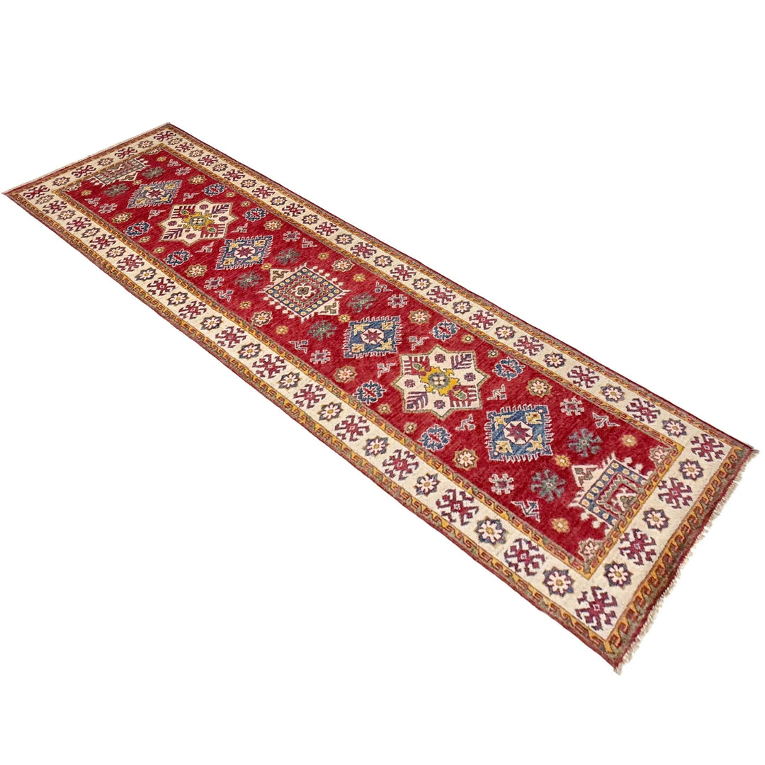 Red Afghan Kazak Rug 2' 6" x 9' 11" Hand-Knotted | No. AL73536