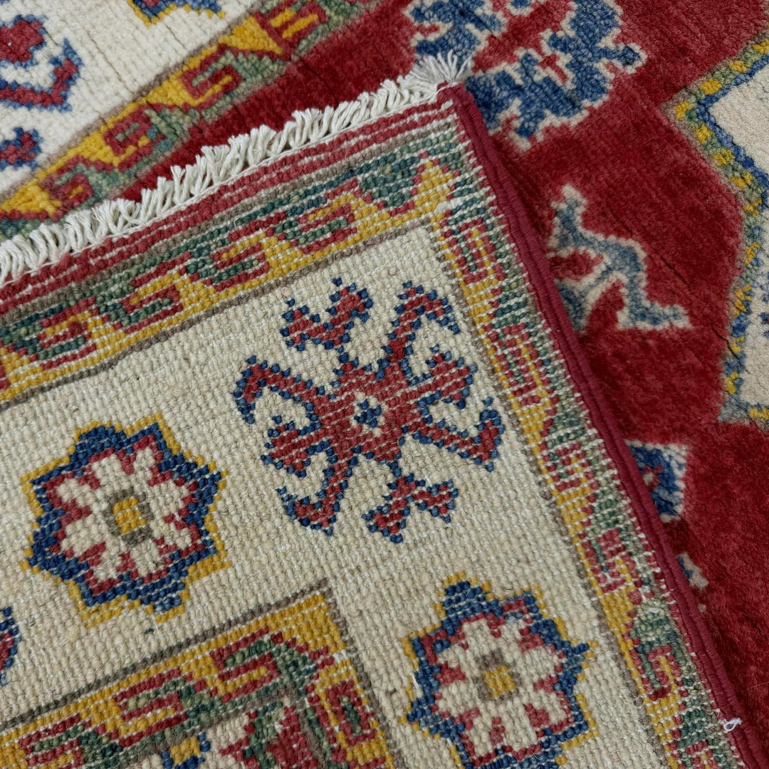 Red Afghan Kazak Rug 2' 6" x 9' 11" Hand-Knotted | No. AL73536