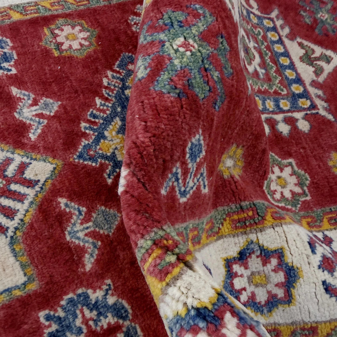 Red Afghan Kazak Rug 2' 6" x 9' 11" Hand-Knotted | No. AL73536