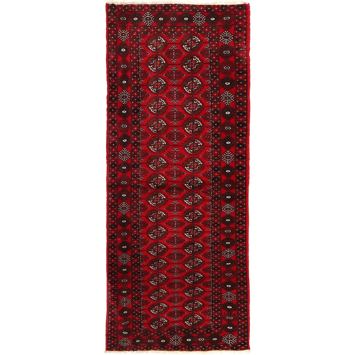 Red Afghan Bokhara Rug 2' 6" x 6' 4" Hand-Knotted | No. AL73553