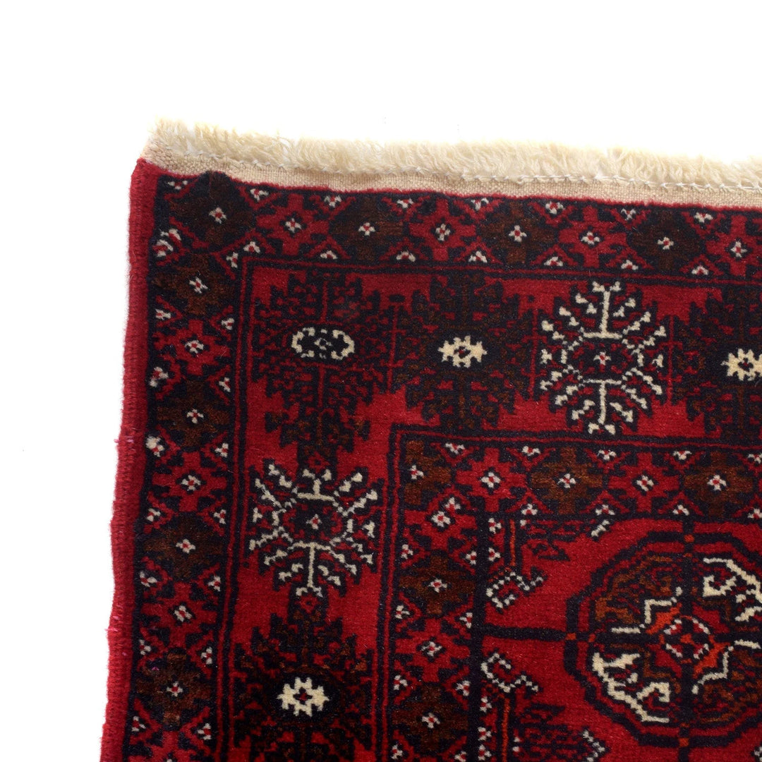 Red Afghan Bokhara Rug 2' 6" x 6' 4" Hand-Knotted | No. AL73553