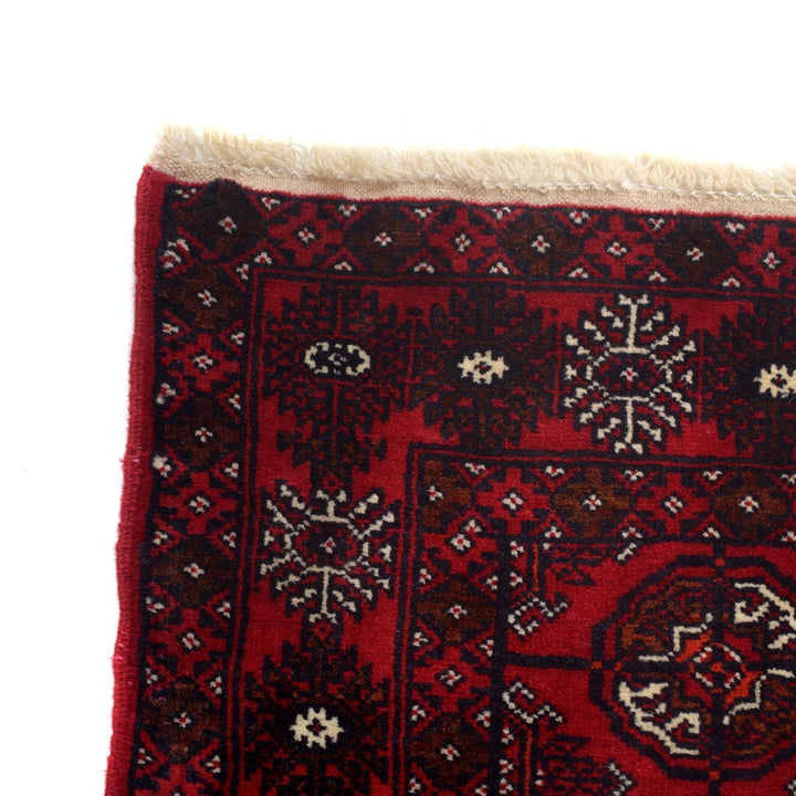 Red Afghan Bokhara Rug 2' 6" x 6' 4" Hand-Knotted | No. AL73553
