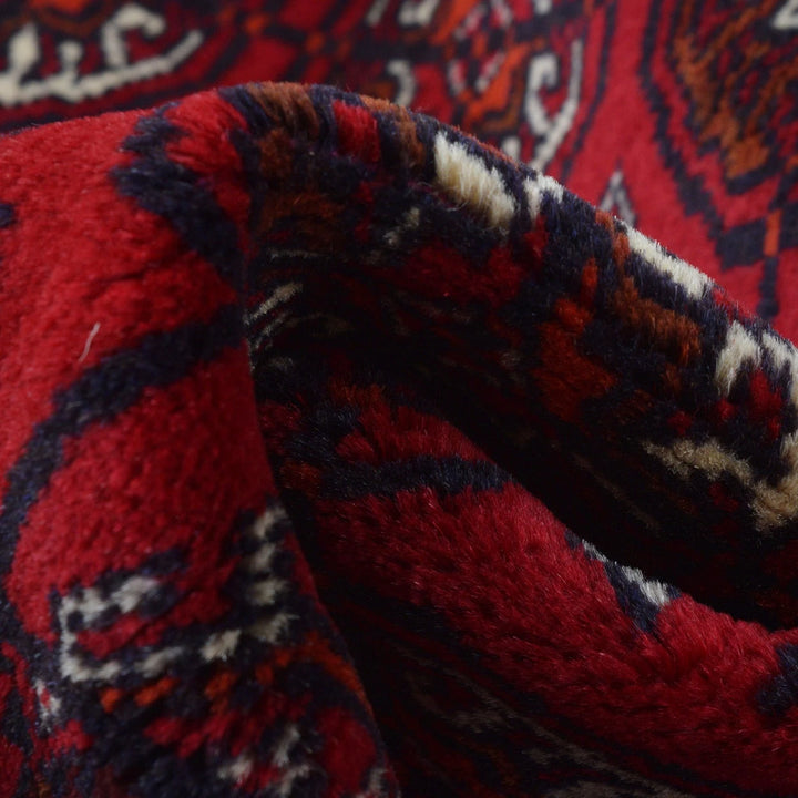Red Afghan Bokhara Rug 2' 6" x 6' 4" Hand-Knotted | No. AL73553