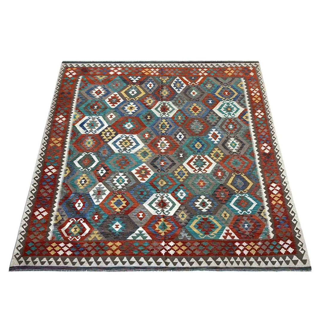 Afghan Vegetable Kilim Rug 8' 4" x 9' 9" Flat-Weave | No. AL73562