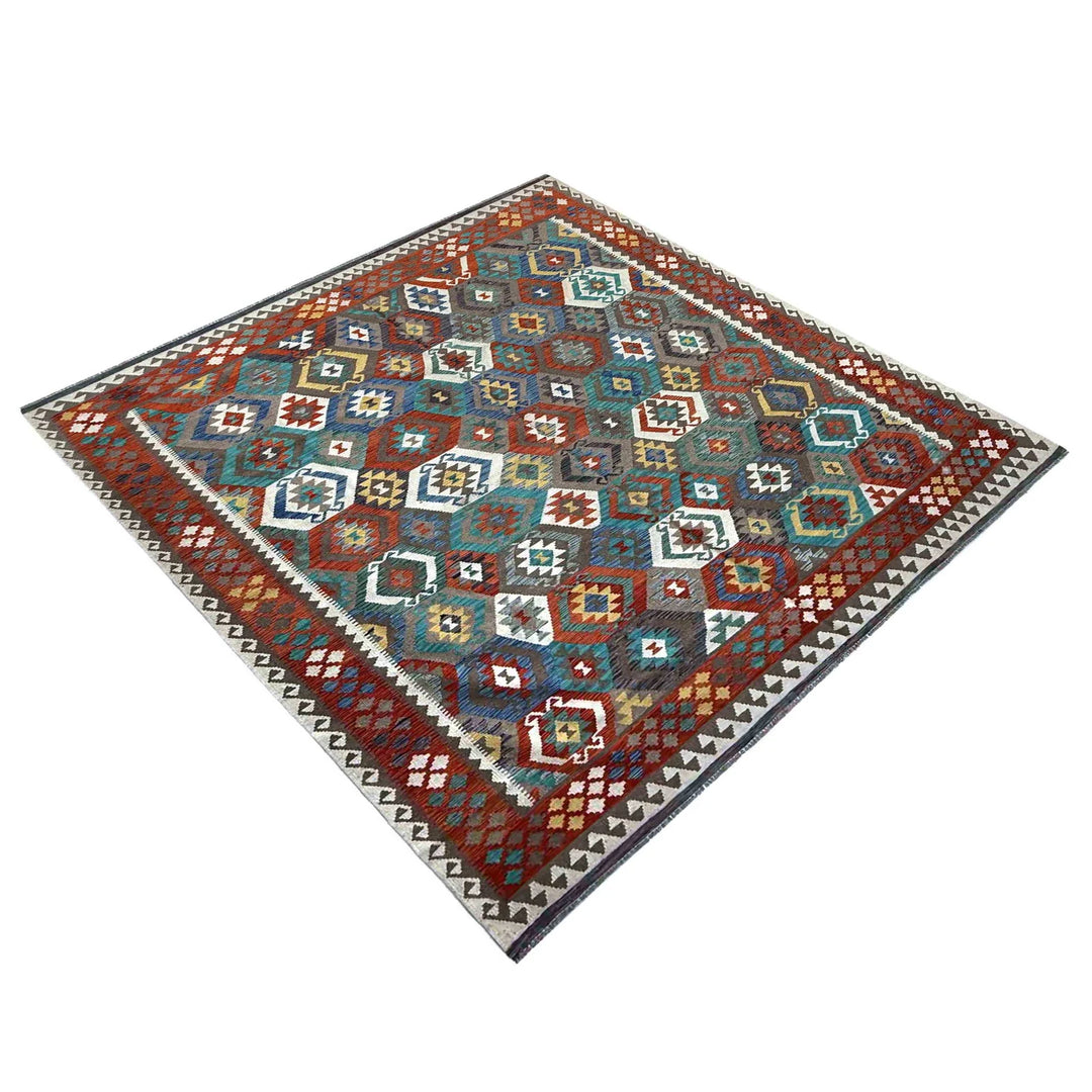 Afghan Vegetable Kilim Rug 8' 4" x 9' 9" Flat-Weave | No. AL73562