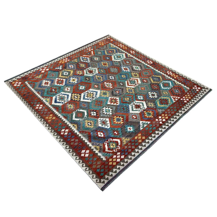 Afghan Vegetable Kilim Rug 8' 4" x 9' 9" Flat-Weave | No. AL73562