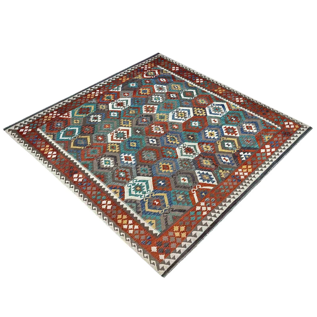 Afghan Vegetable Kilim Rug 8' 4" x 9' 9" Flat-Weave | No. AL73562